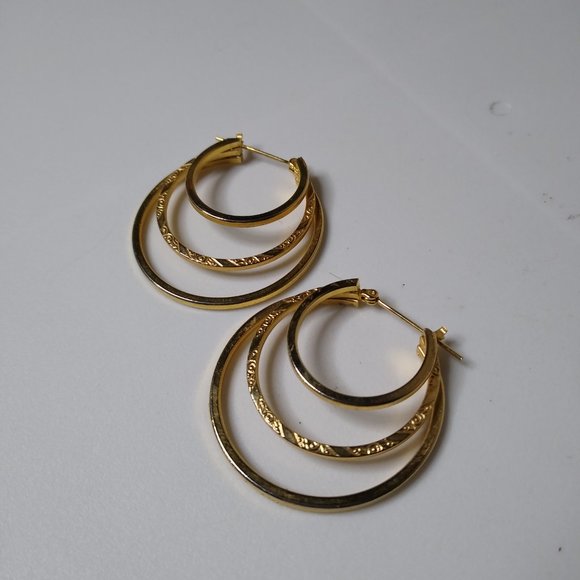 Circular Metal Layered Hoop Earrings - Picture 7 of 15